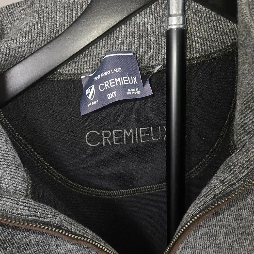 Cremieux 2XT Quarter Zip Sweater‎ Gray Cotton Pullover Elbow Patch Reversible